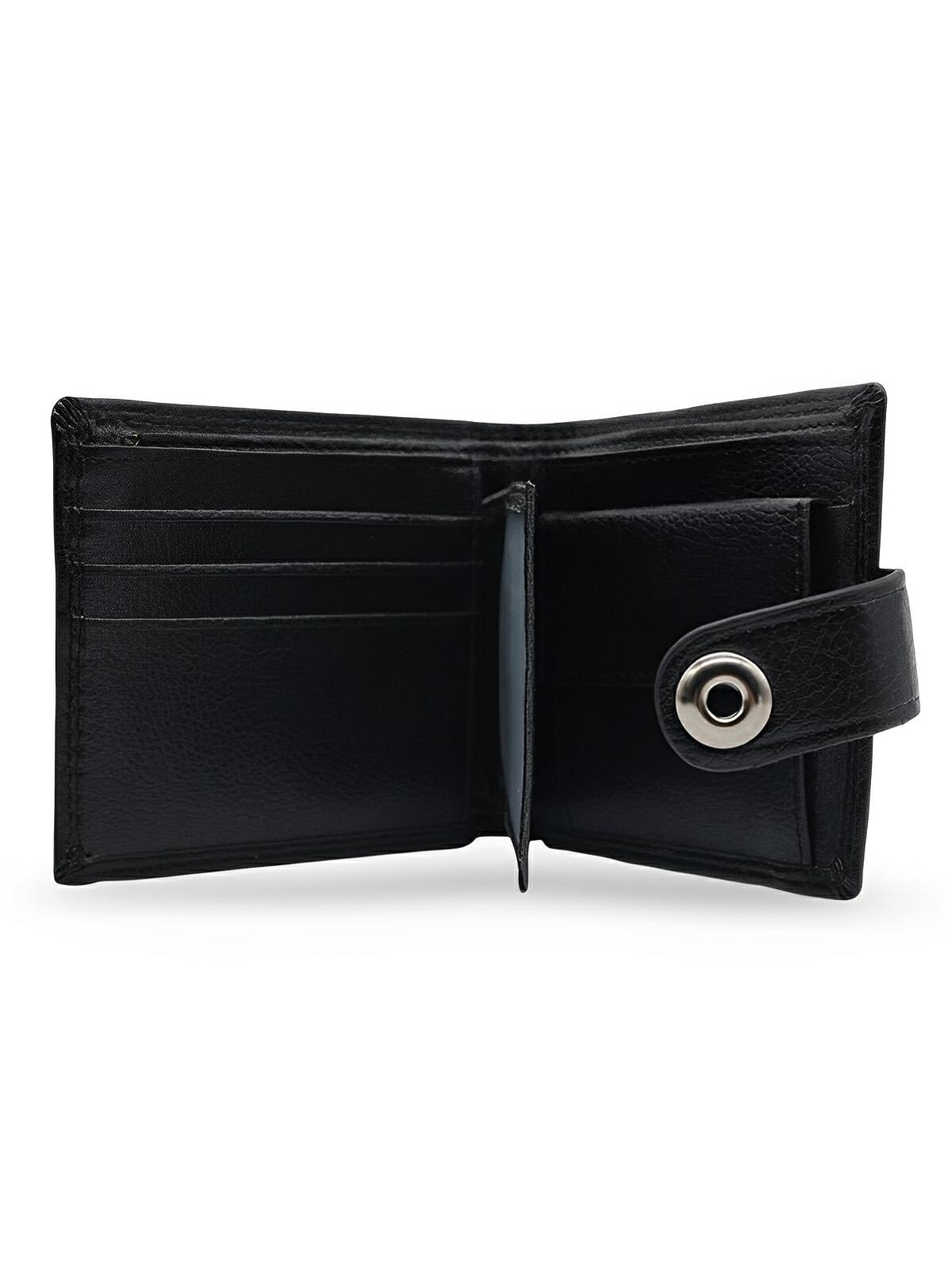 Portefeuille pour homme en simili vegan, fermeture à bouton, format compact, grande capacité, modèle Raoul - Porte - feuille - Noir