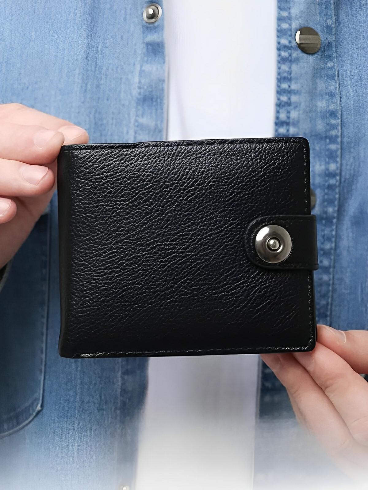 Portefeuille pour homme en simili vegan, fermeture à bouton, format compact, grande capacité, modèle Raoul - Porte - feuille - Noir