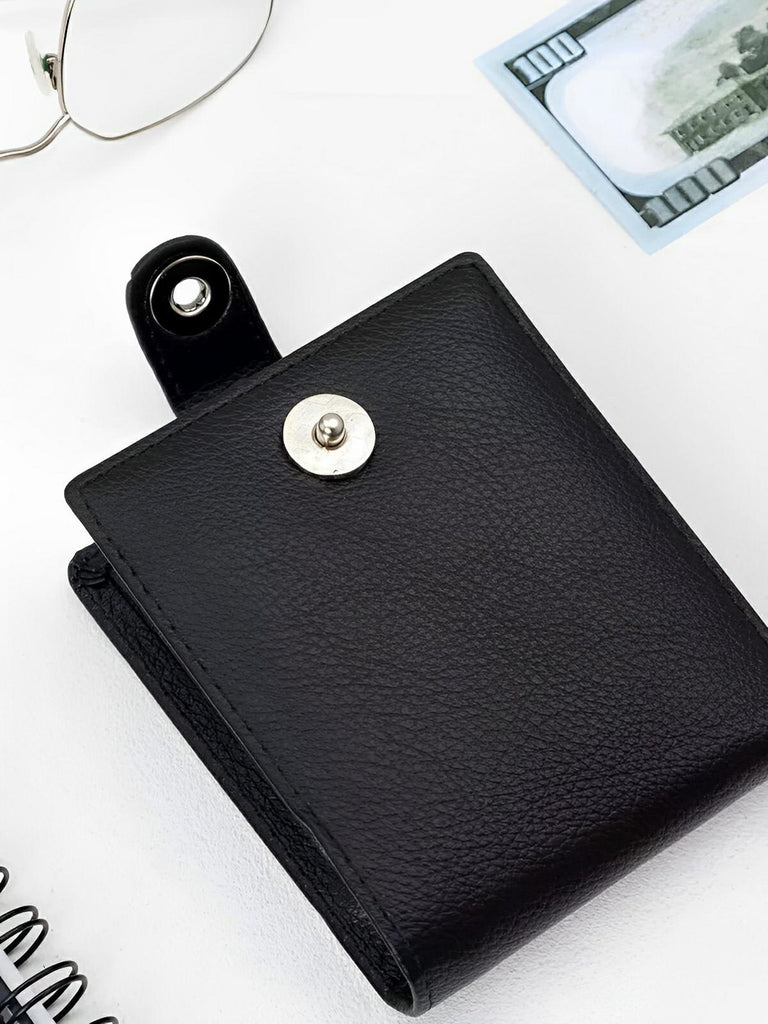 Portefeuille pour homme en simili vegan, fermeture à bouton, format compact, grande capacité, modèle Raoul - Porte - feuille - Noir