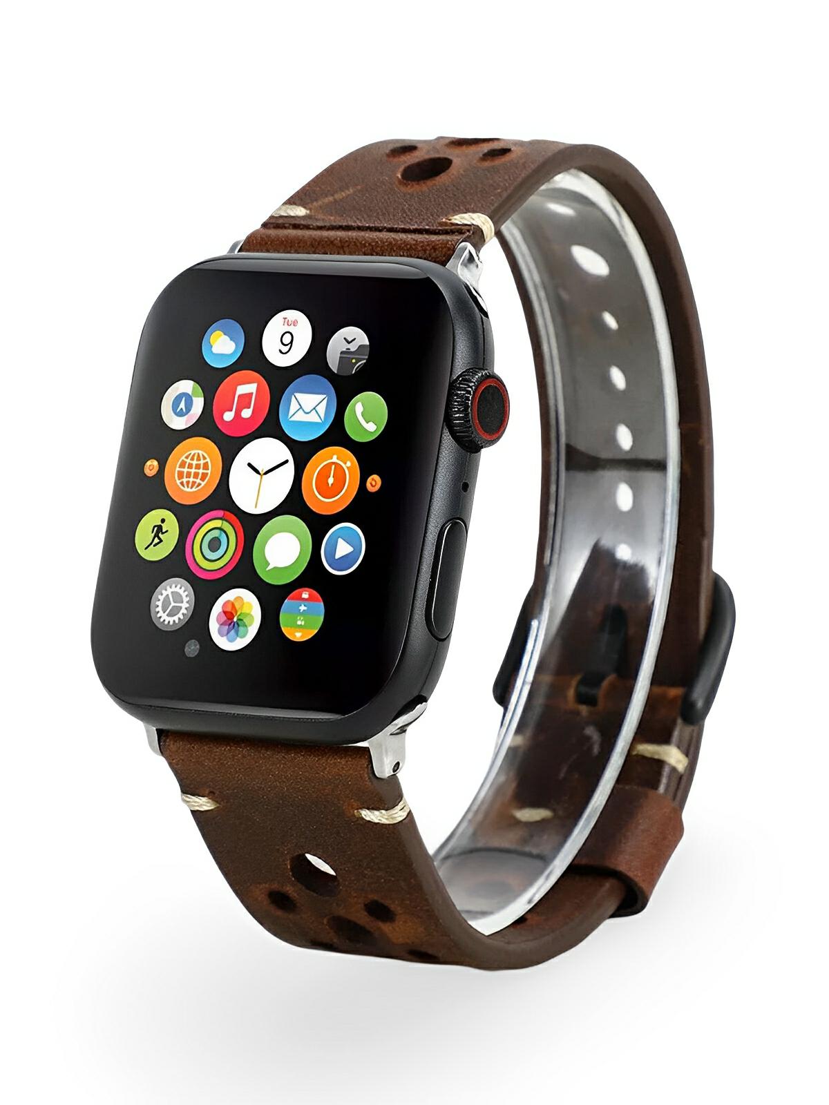 Bracelet Apple Watch cuir vintage, design perforé, boucle classique, modèle Lior