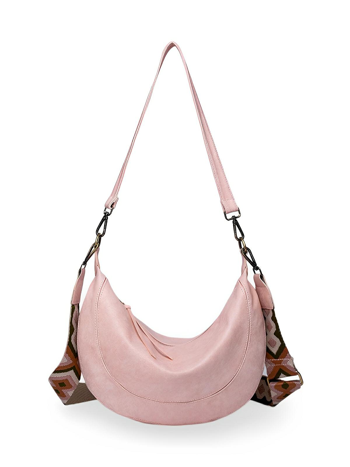Sac à bandoulière croissant femme, simili vegan, grande capacité, léger et tendance, modèle Tatianah - Sacoche - Rose