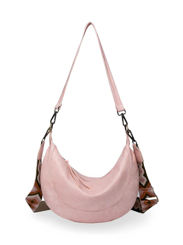 Sac à bandoulière croissant femme, simili vegan, grande capacité, léger et tendance, modèle Tatianah - Sacoche - Rose
