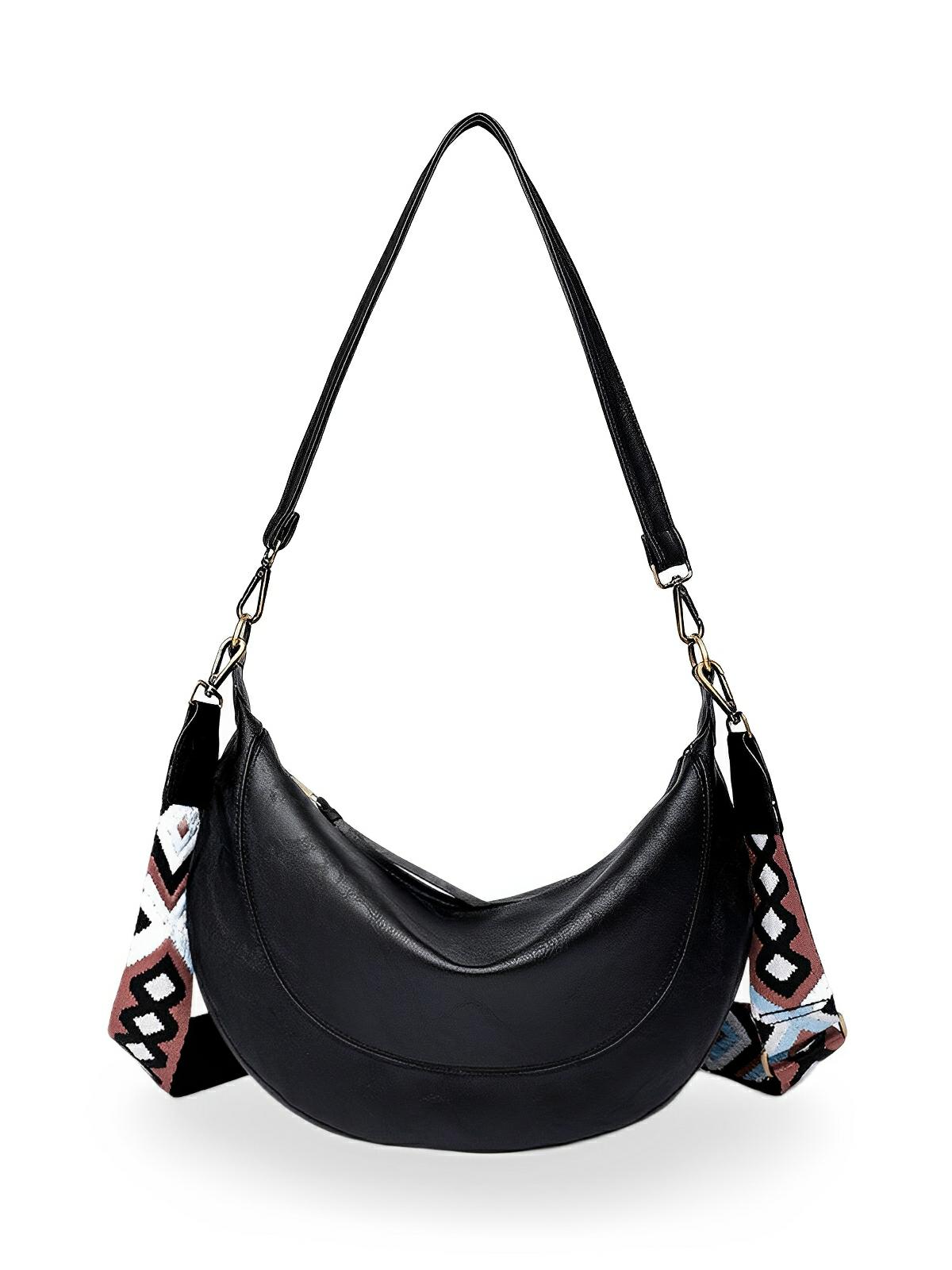Sac à bandoulière croissant femme, simili vegan, grande capacité, léger et tendance, modèle Tatianah - Sacoche - Noir
