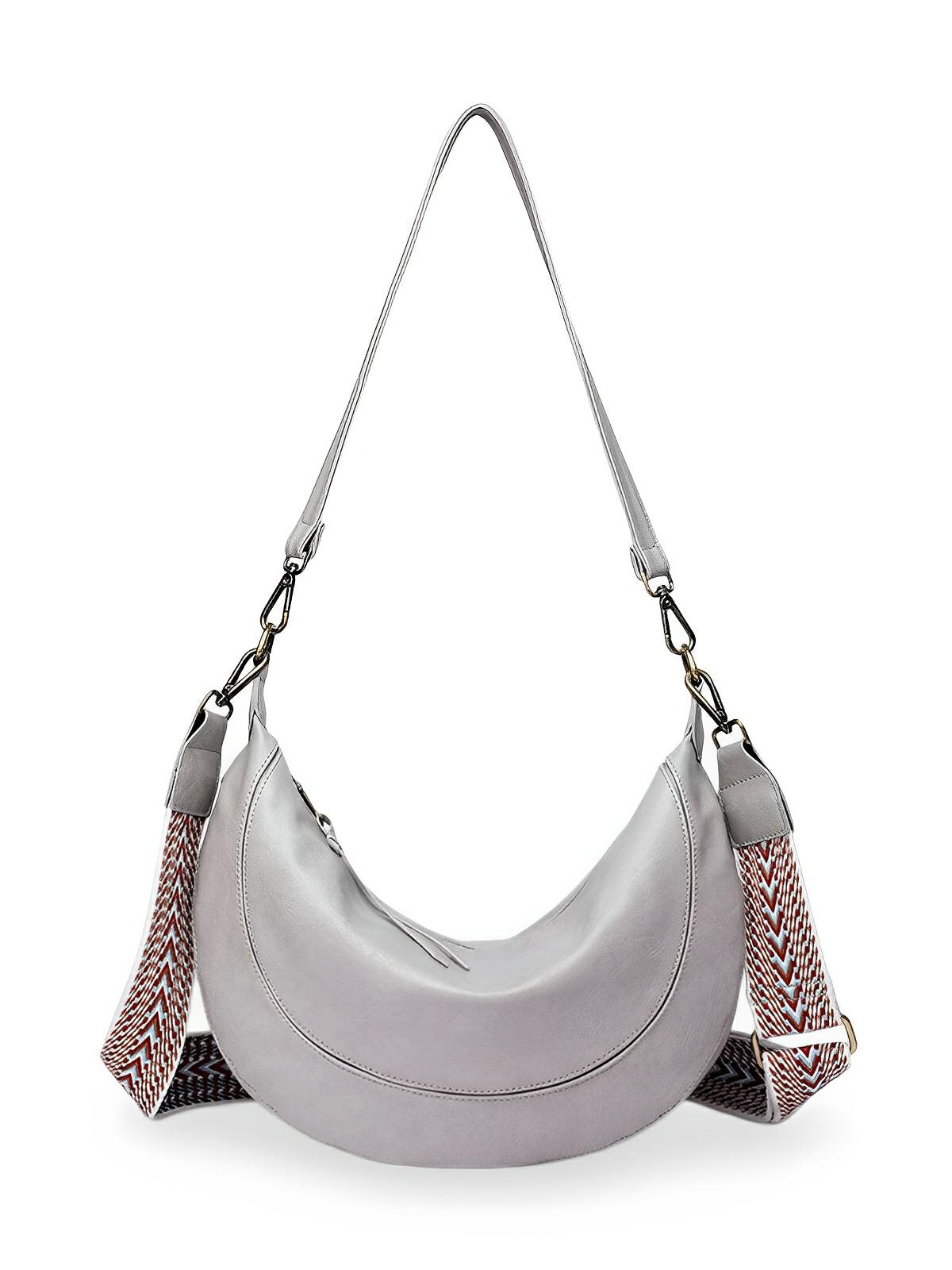 Sac à bandoulière croissant femme, simili vegan, grande capacité, léger et tendance, modèle Tatianah - Sacoche - Gris