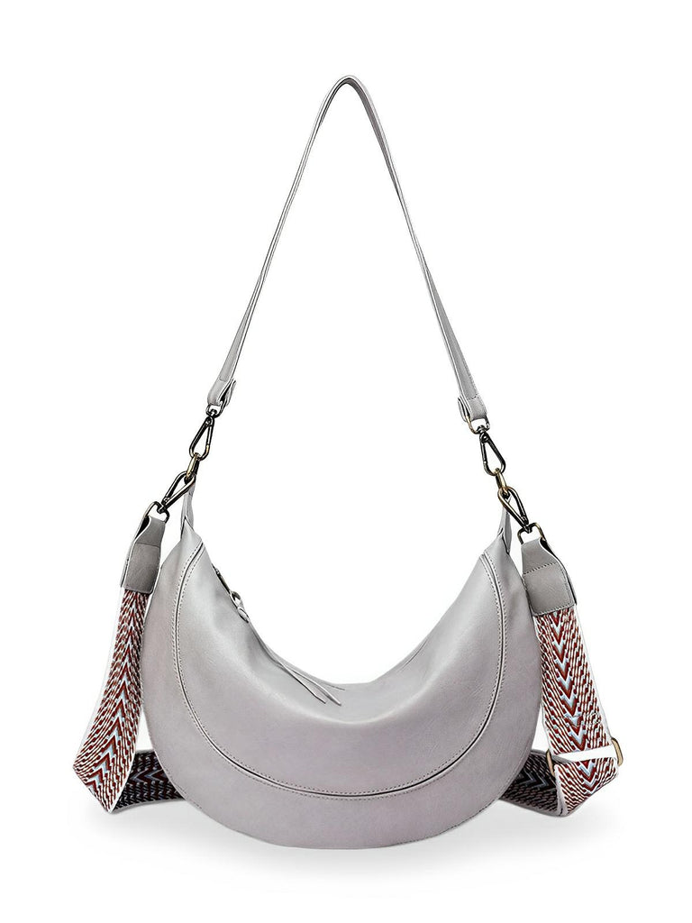 Sac à bandoulière croissant femme, simili vegan, grande capacité, léger et tendance, modèle Tatianah - Sacoche - Gris