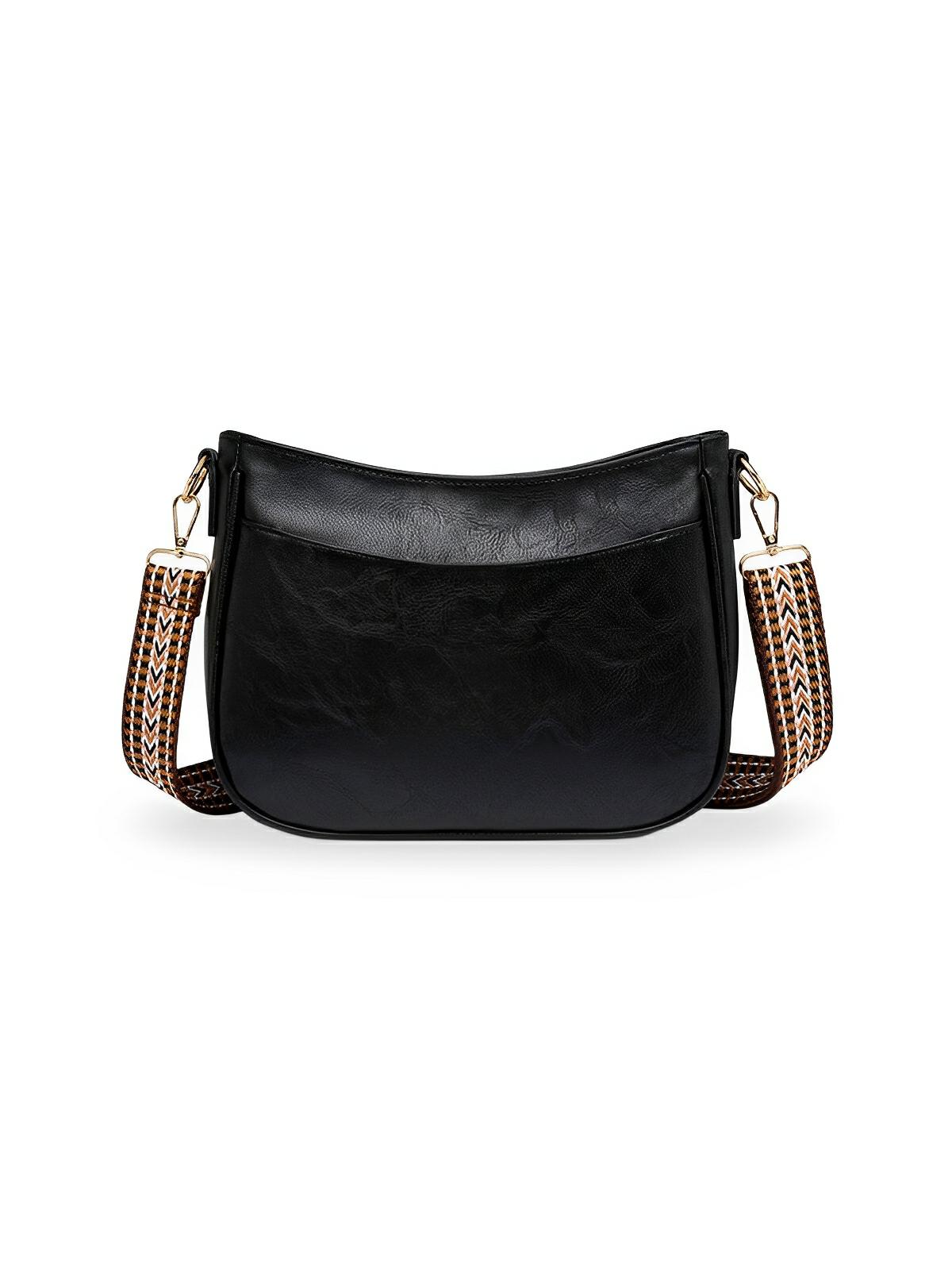 Sac à bandoulière femme, grand format, design rétro, simili vegan, sangle tressée, modèle Tiffany - Sac Bandoulière - Noir