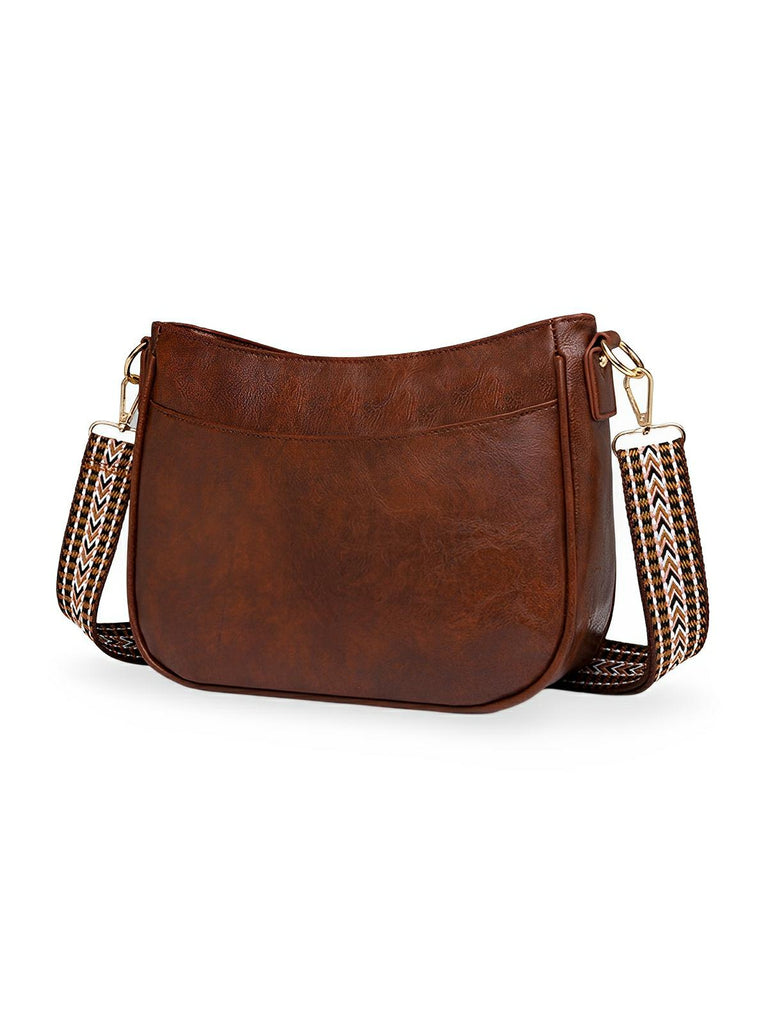 Sac à bandoulière femme, grand format, design rétro, simili vegan, sangle tressée, modèle Tiffany - Sac Bandoulière - Camel