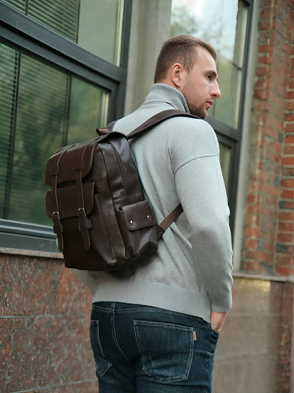 Sac à dos à grande capacité, pour la vie quotidienne, au design moderne, modèle Ludovic - Sac à dos - Café