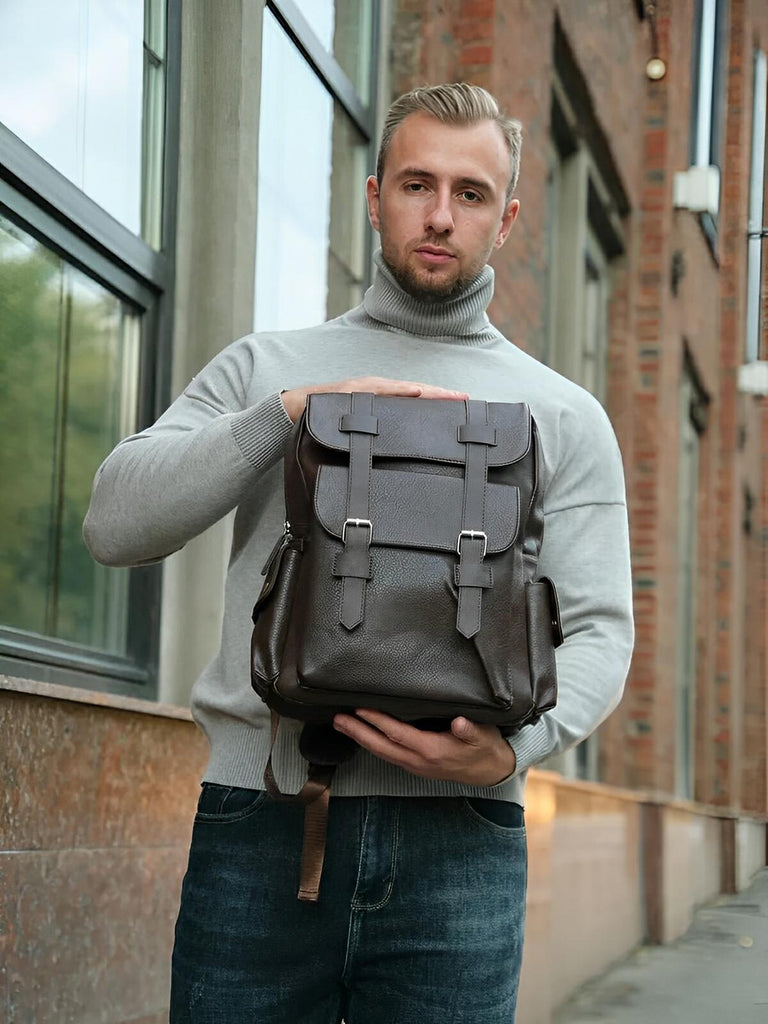 Sac à dos à grande capacité, pour la vie quotidienne, au design moderne, modèle Ludovic - Sac à dos - Café