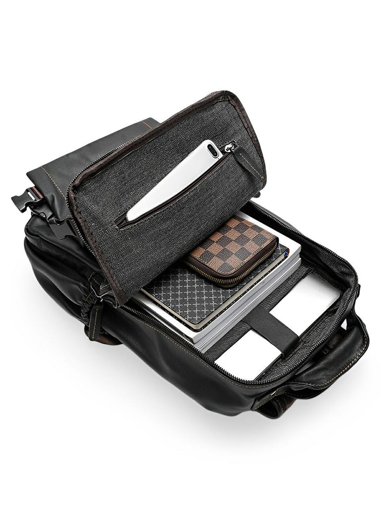 Sac à dos bicolore en cuir, pour l'homme casual, modèle Noé - Sac à dos - Noir