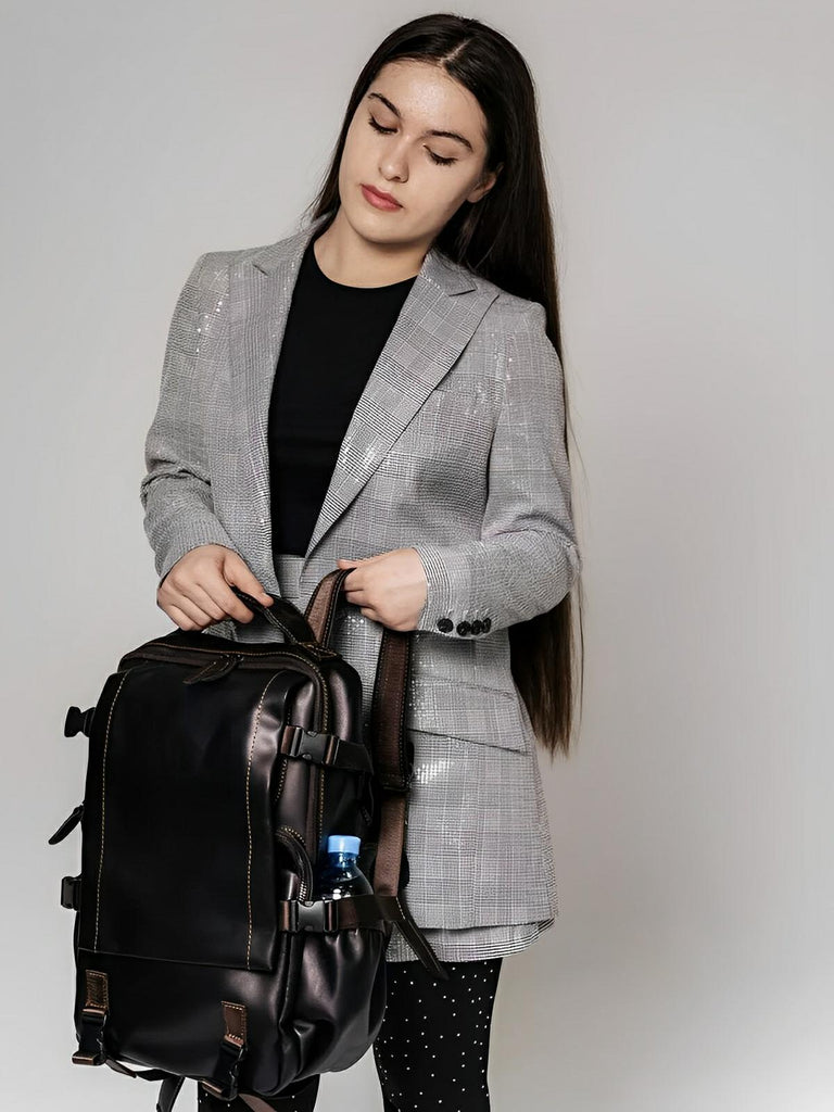 Sac à dos bicolore en cuir, pour l'Homme casual, modèle Noé - Sac à dos - Noir