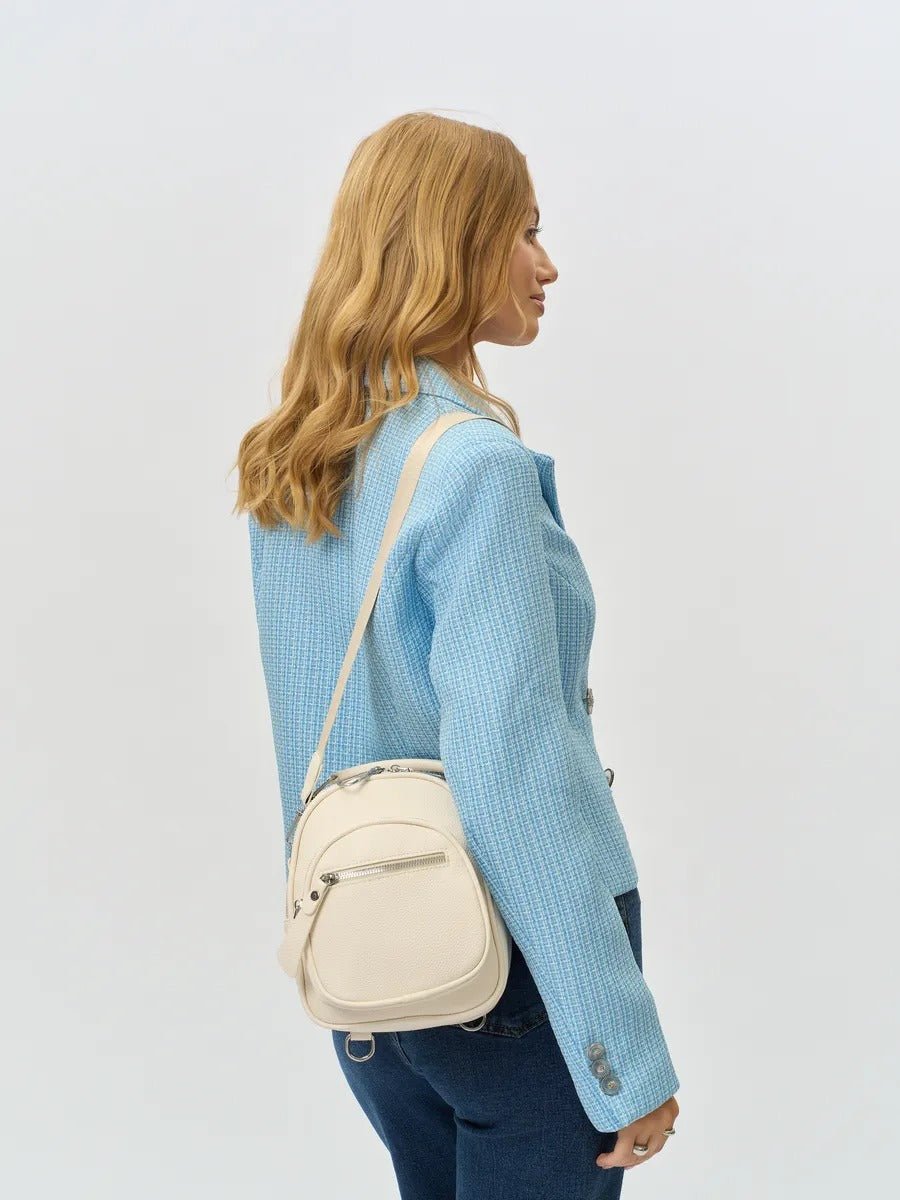 Sac à dos compact femme, sac trois positions, sac à main urbain, petit sac multifonction, sac à bandoulière, modèle Melitine - Sac à dos - Blanc