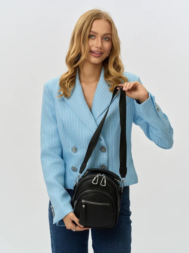 Sac à dos compact femme, sac trois positions, sac à main urbain, petit sac multifonction, sac à bandoulière, modèle Melitine - Sac à dos - Noir