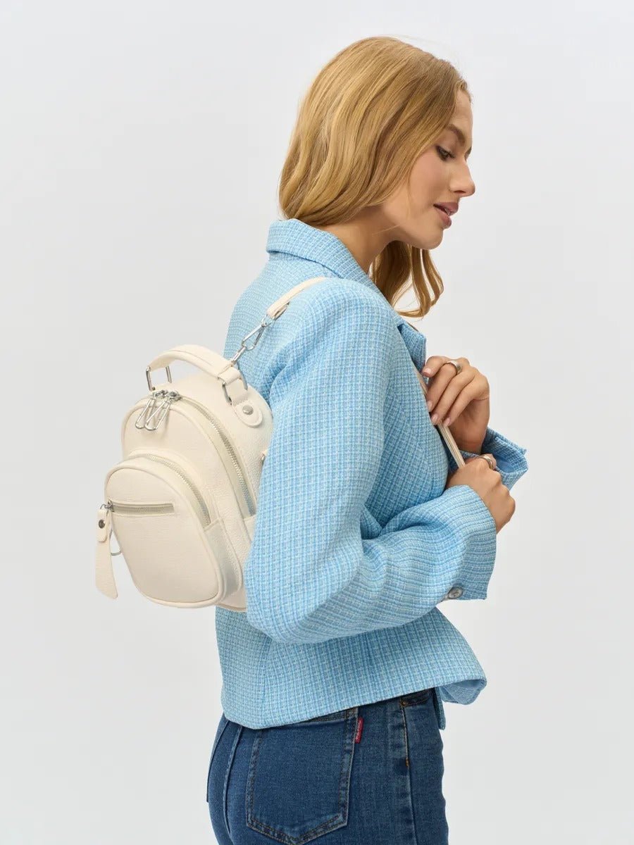 Sac à dos compact femme, sac trois positions, sac à main urbain, petit sac multifonction, sac à bandoulière, modèle Melitine - Sac à dos - Blanc