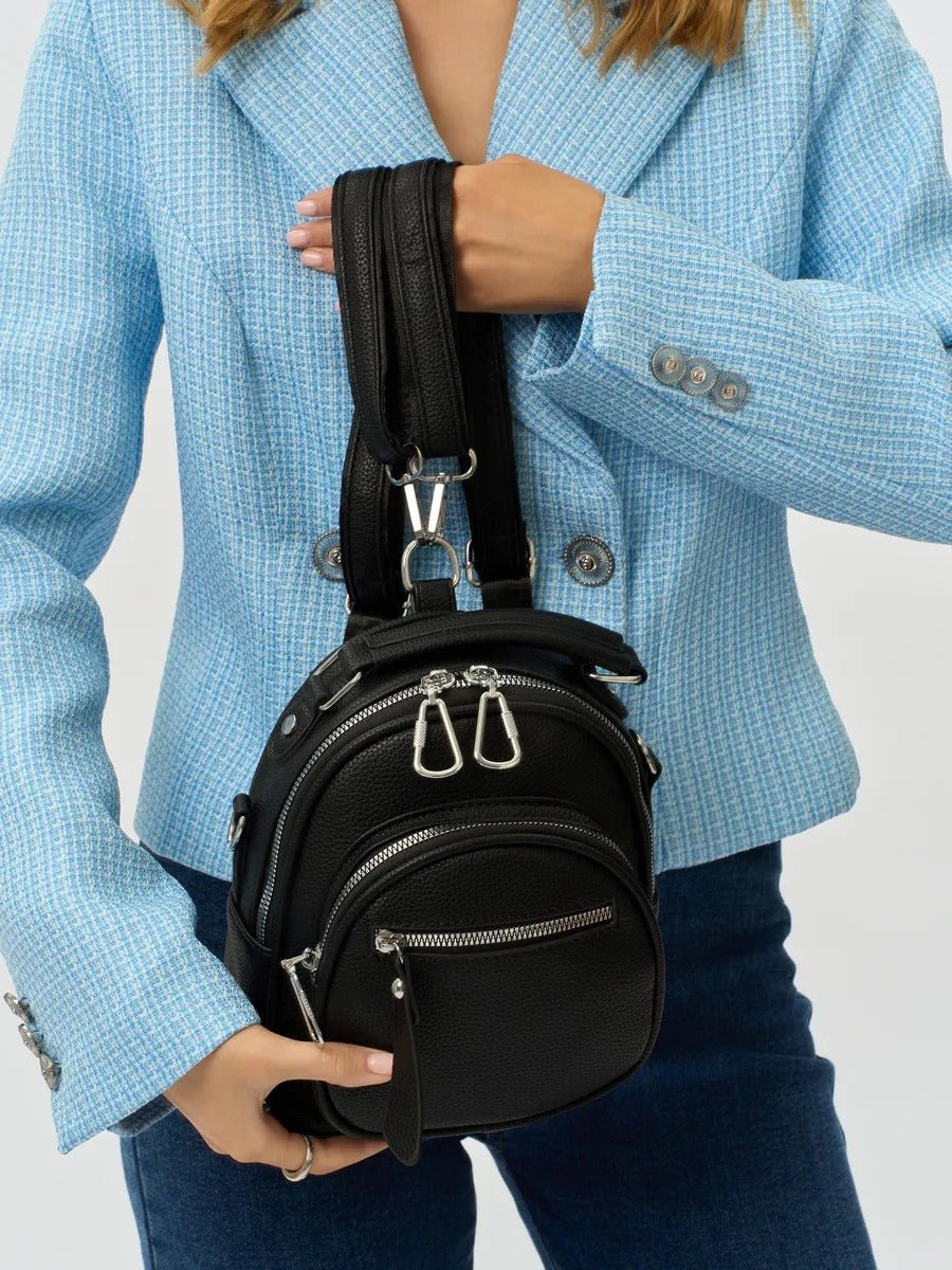 Sac à dos compact femme, sac trois positions, sac à main urbain, petit sac multifonction, sac à bandoulière, modèle Melitine - Sac à dos - Noir