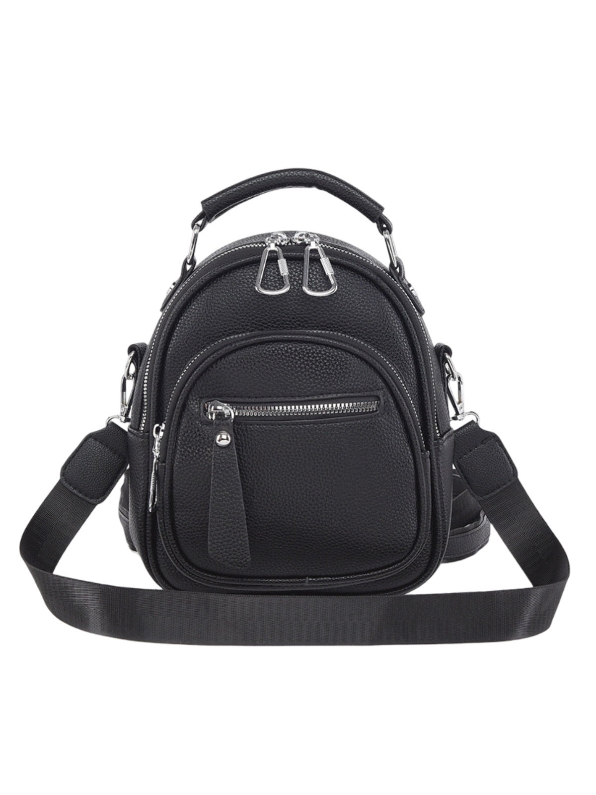 Sac à dos compact femme, sac trois positions, sac à main urbain, petit sac multifonction, sac à bandoulière, modèle Melitine - Sac à dos - Noir