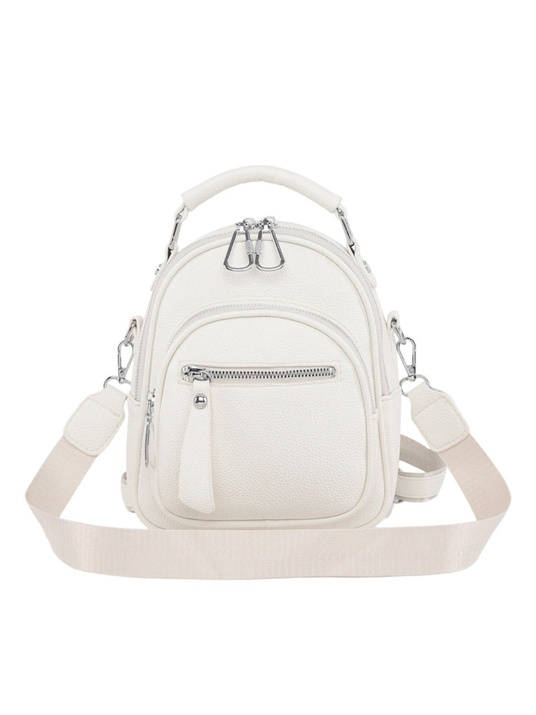 Sac à dos compact femme, sac trois positions, sac à main urbain, petit sac multifonction, sac à bandoulière, modèle Melitine - Sac à dos - Blanc