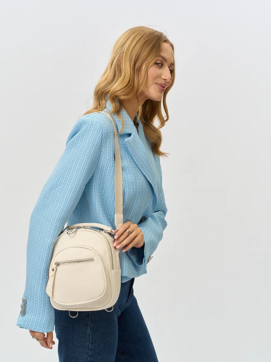 Sac à dos compact femme, sac trois positions, sac à main urbain, petit sac multifonction, sac à bandoulière, modèle Melitine - Sac à dos - Blanc