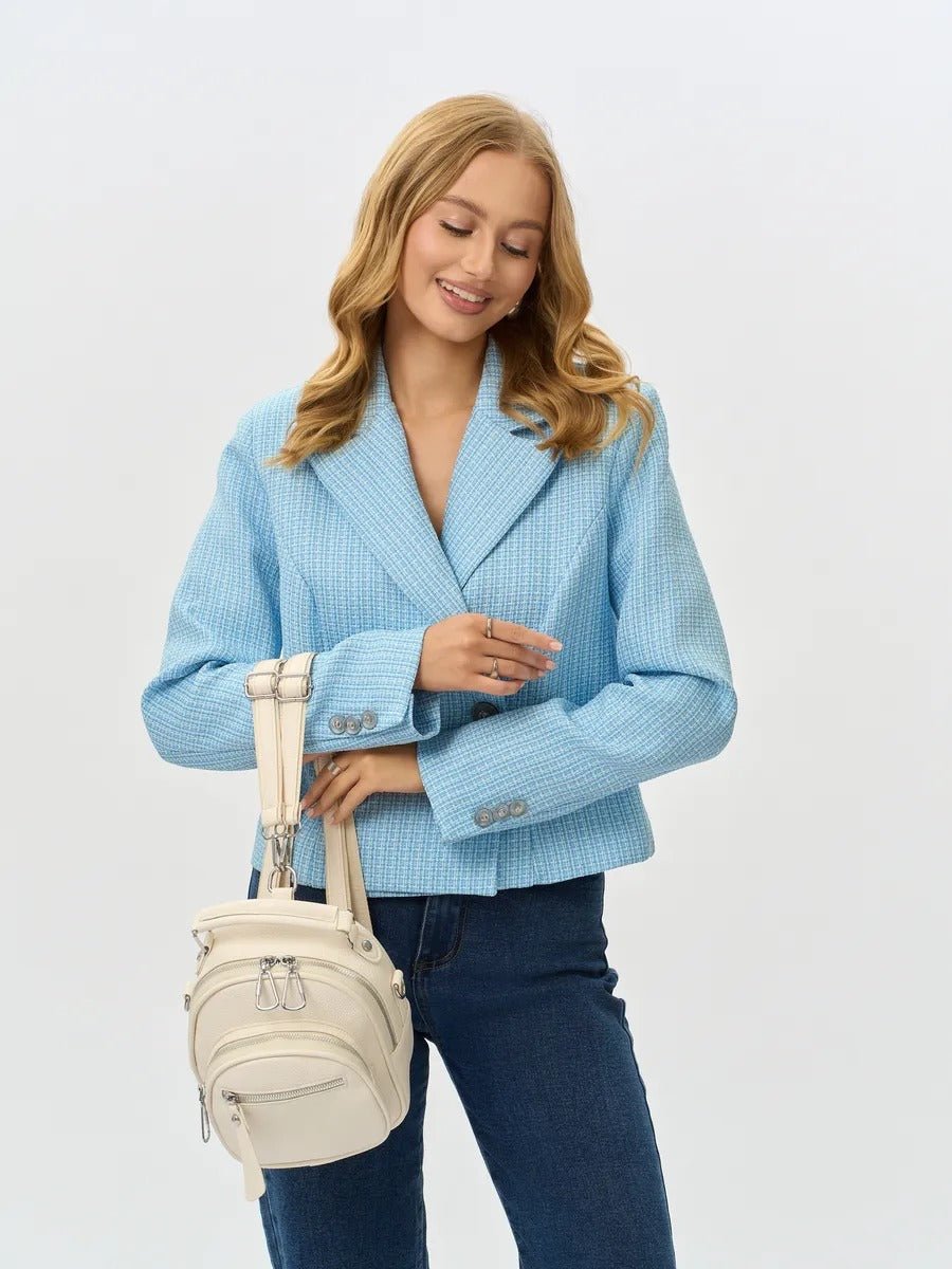 Sac à dos compact femme, sac trois positions, sac à main urbain, petit sac multifonction, sac à bandoulière, modèle Melitine - Sac à dos - Blanc