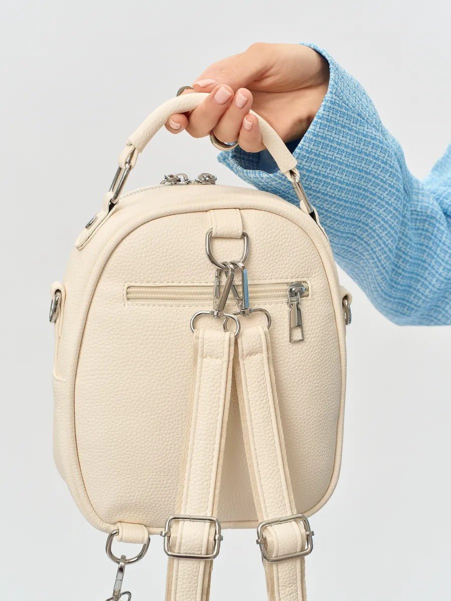 Sac à dos compact femme, sac trois positions, sac à main urbain, petit sac multifonction, sac à bandoulière, modèle Melitine - Sac à dos - Blanc