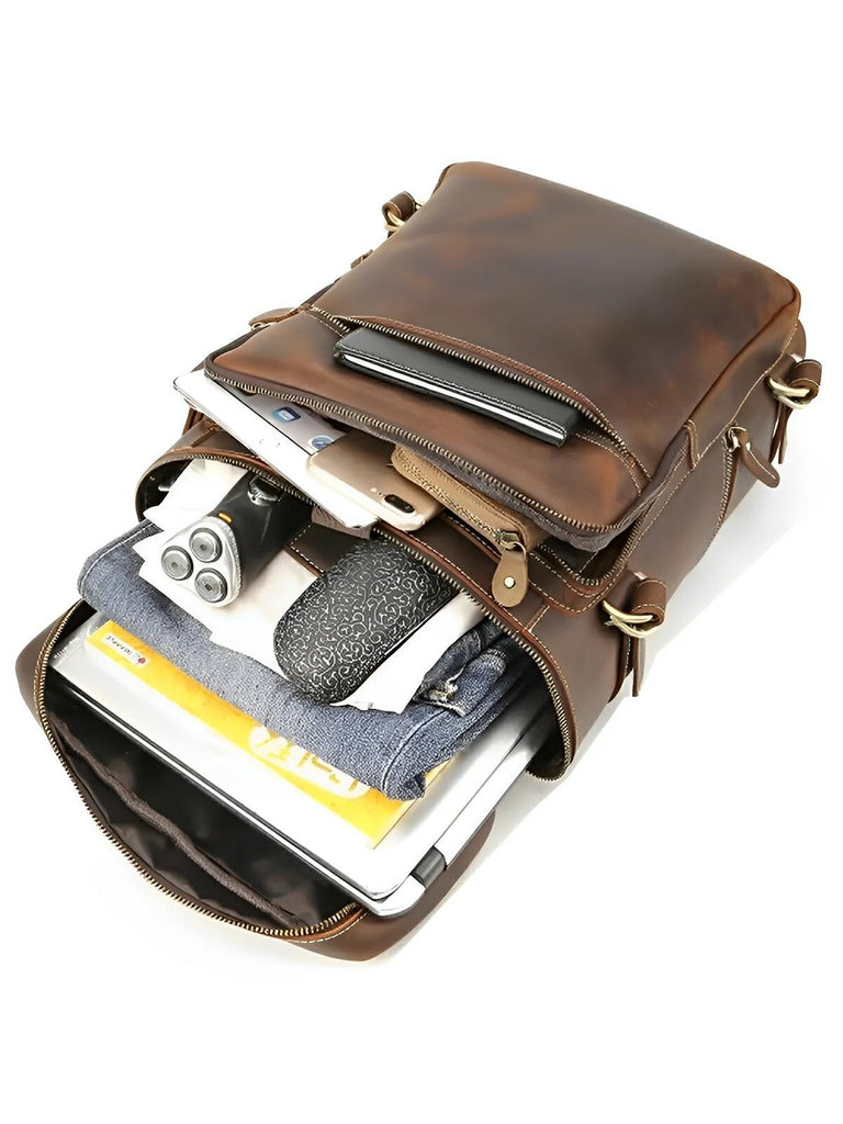 Sac à dos cuir, à nombreuses poches, pour un usage quotidien, modèle Rosaire - Sac à dos - Marron