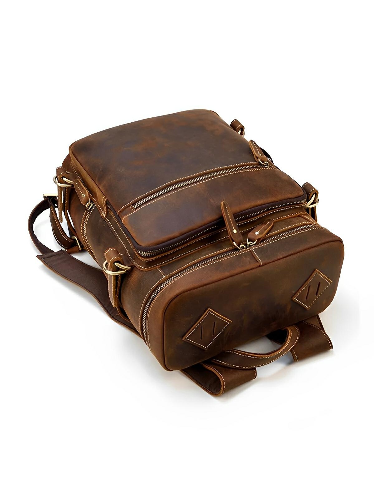 Sac à dos cuir, à nombreuses poches, pour un usage quotidien, modèle Rosaire - Sac à dos - Marron