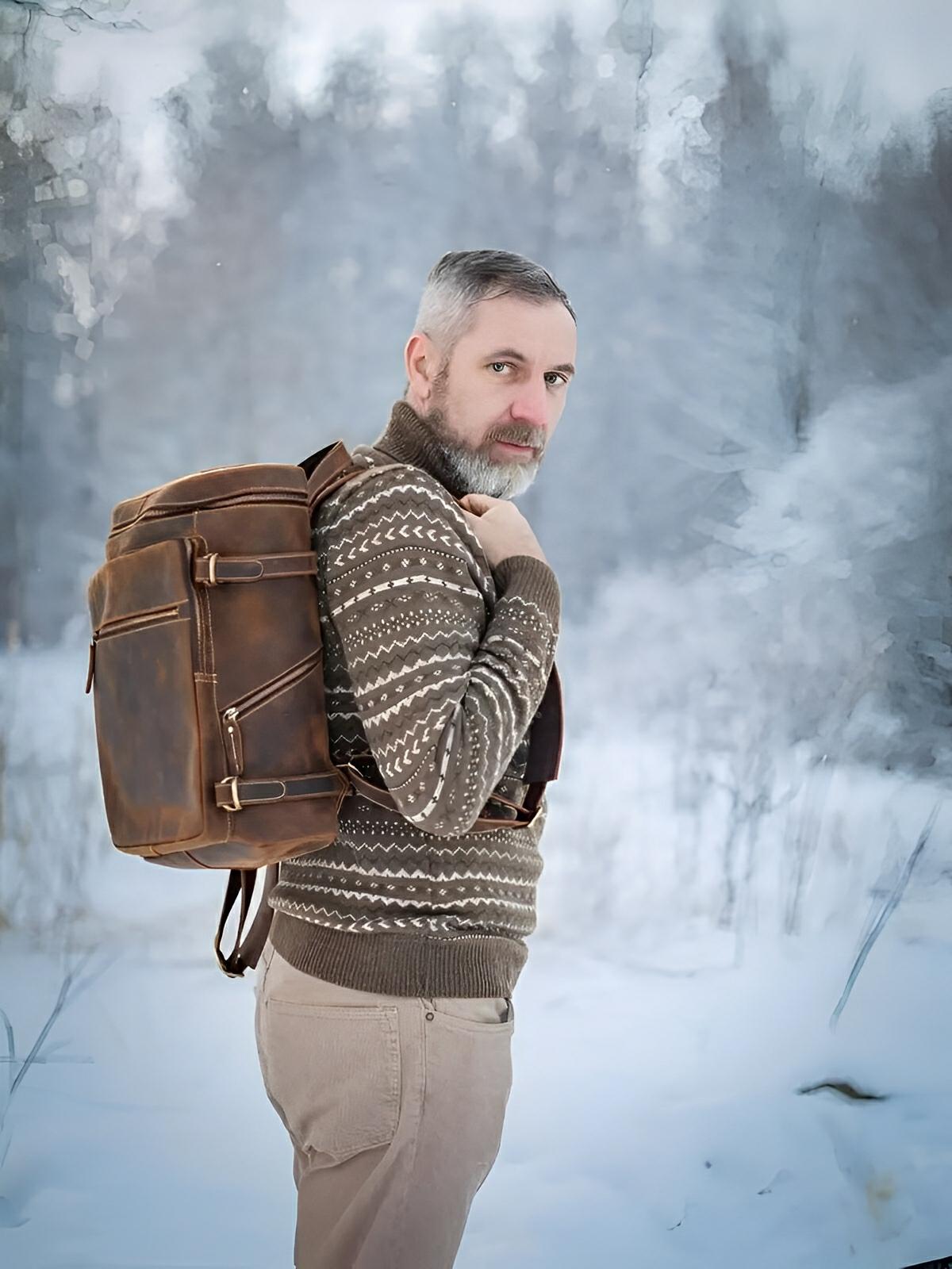 Sac à dos cuir, à nombreuses poches, pour un usage quotidien, modèle Rosaire - Sac à dos - Marron
