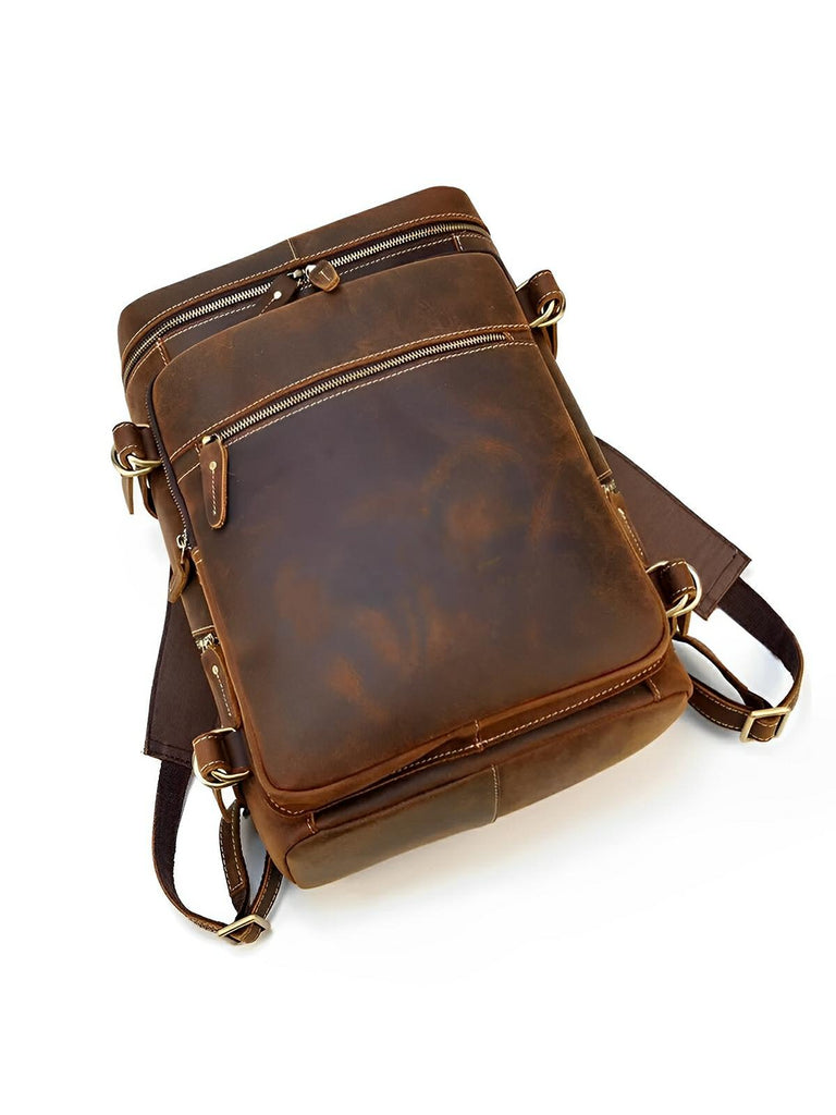 Sac à dos cuir, à nombreuses poches, pour un usage quotidien, modèle Rosaire - Sac à dos - Marron