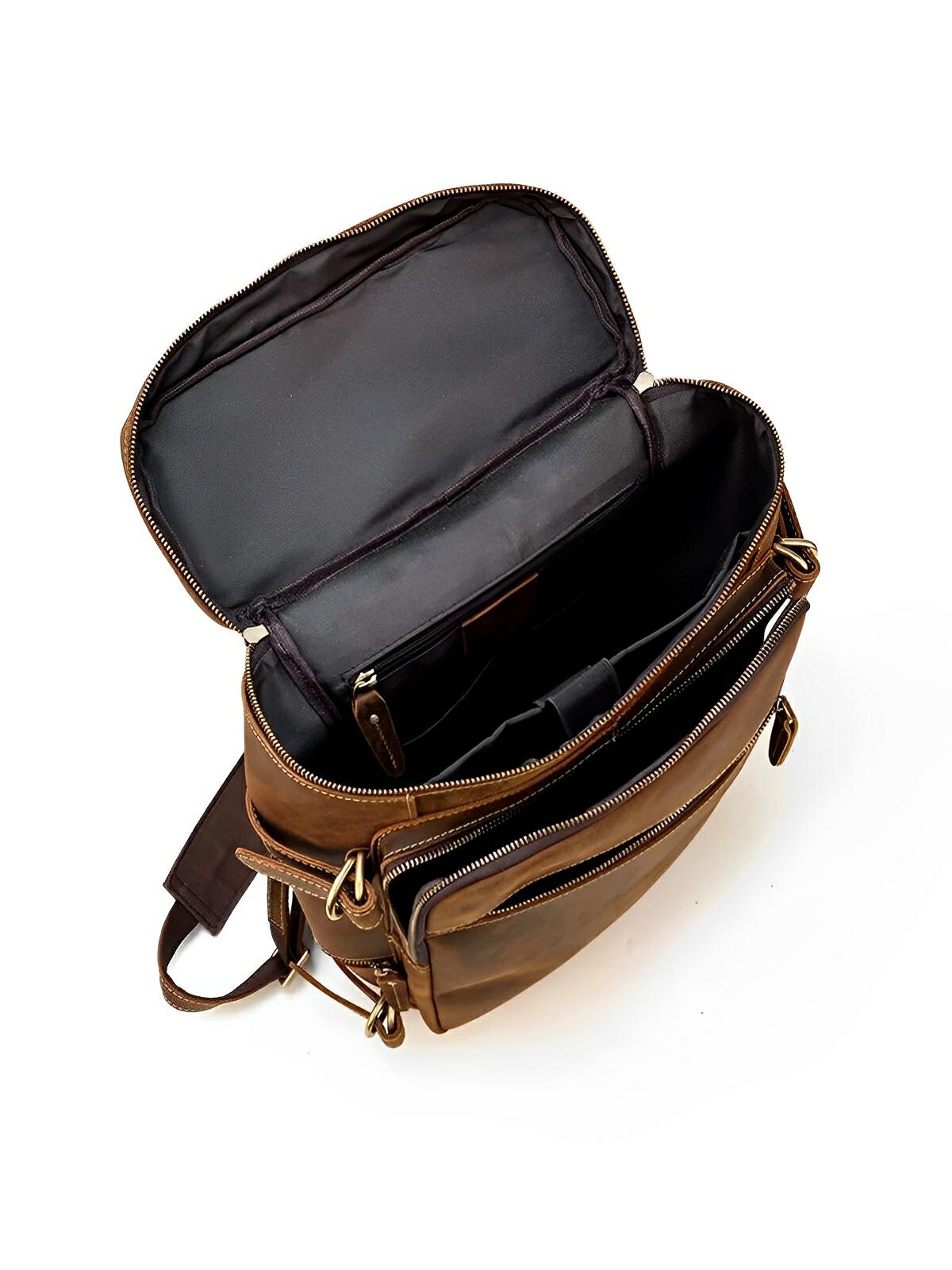 Sac à dos cuir, à nombreuses poches, pour un usage quotidien, modèle Rosaire - Sac à dos - Marron