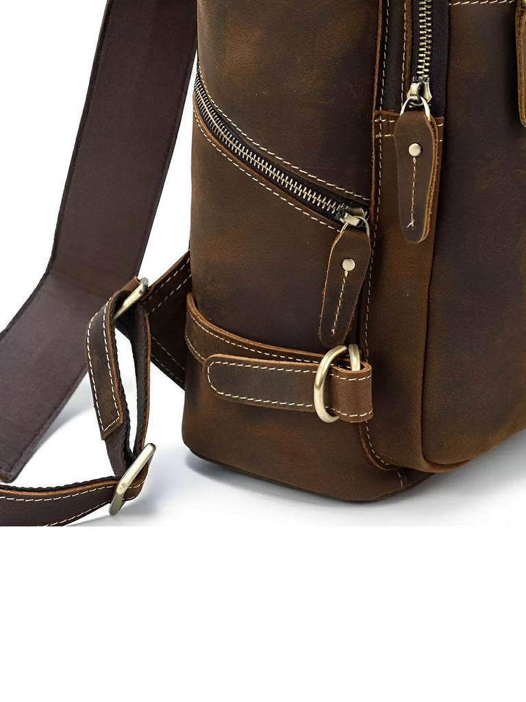 Sac à dos cuir, à nombreuses poches, pour un usage quotidien, modèle Rosaire - Sac à dos - Marron