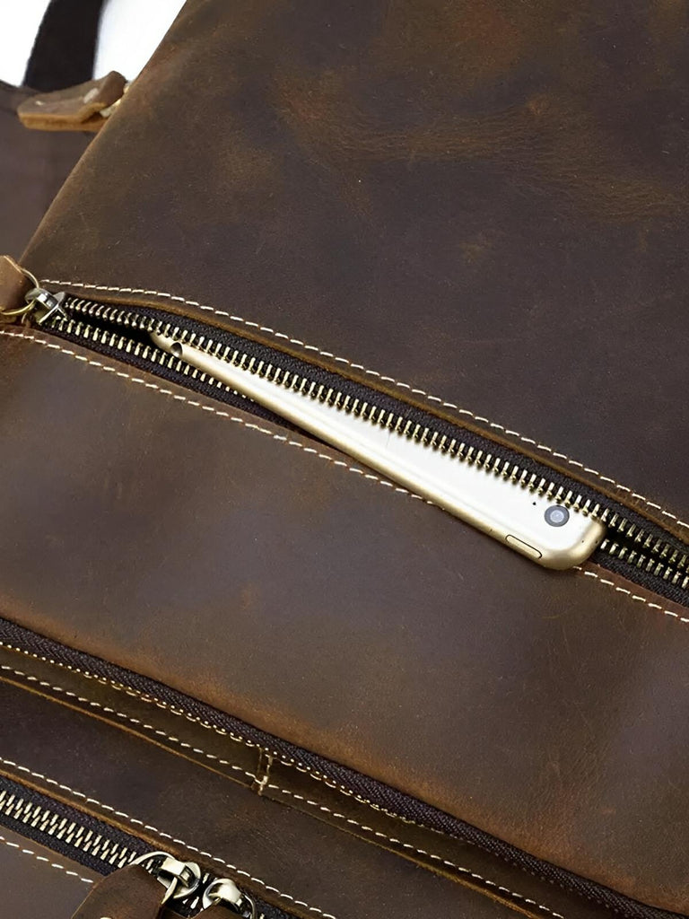 Sac à dos cuir, à nombreuses poches, pour un usage quotidien, modèle Rosaire - Sac à dos - Marron
