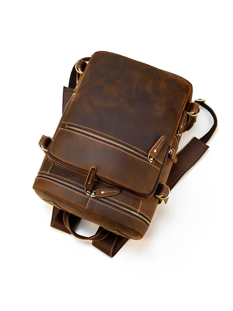 Sac à dos cuir, à nombreuses poches, pour un usage quotidien, modèle Rosaire - Sac à dos - Marron