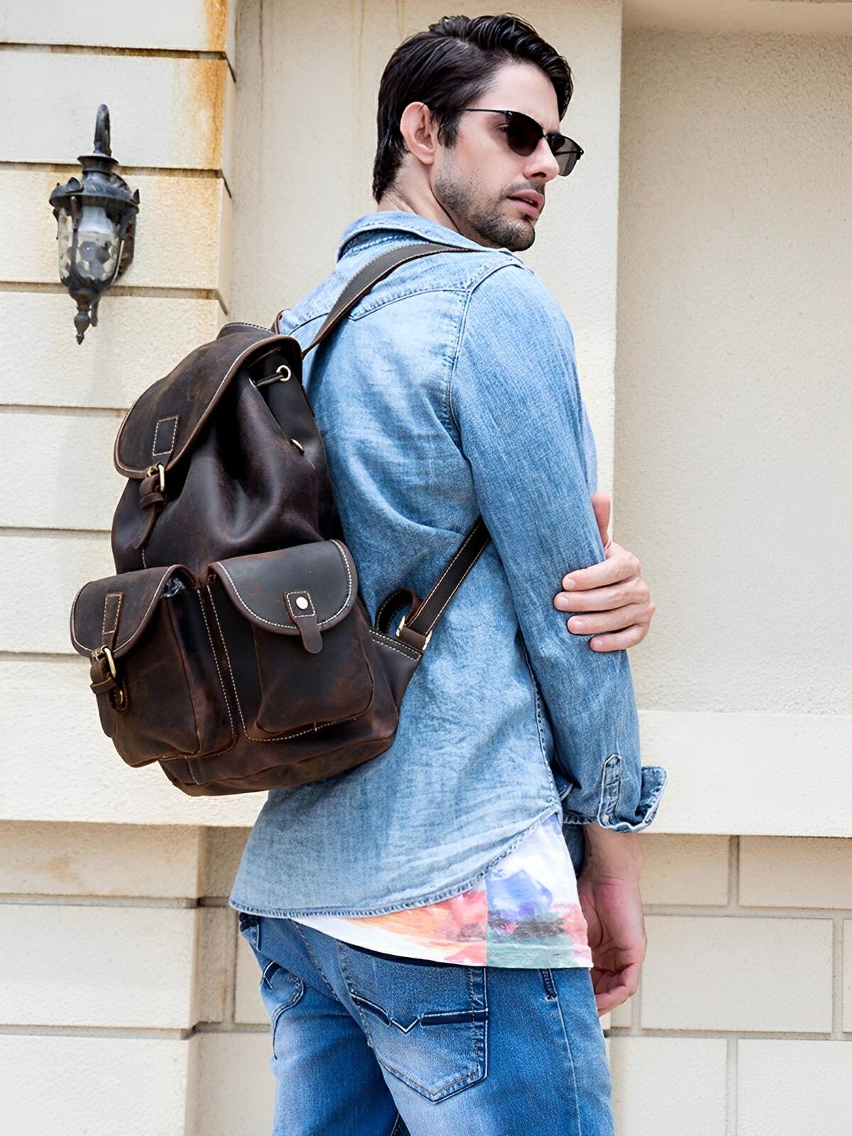Sac à dos cuir, escapade citadine et usage quotidien, modèle Isambert - Sac à dos - Café