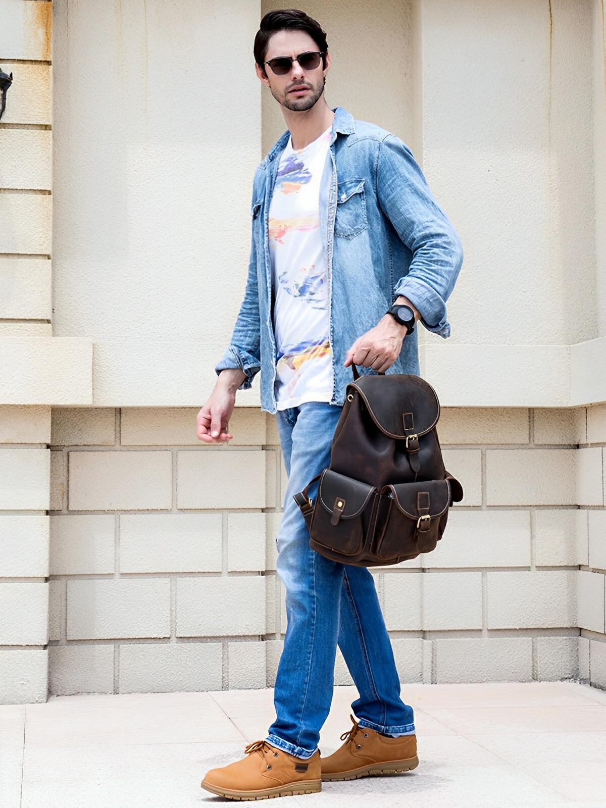 Sac à dos cuir, escapade citadine et usage quotidien, modèle Isambert - Sac à dos - Café