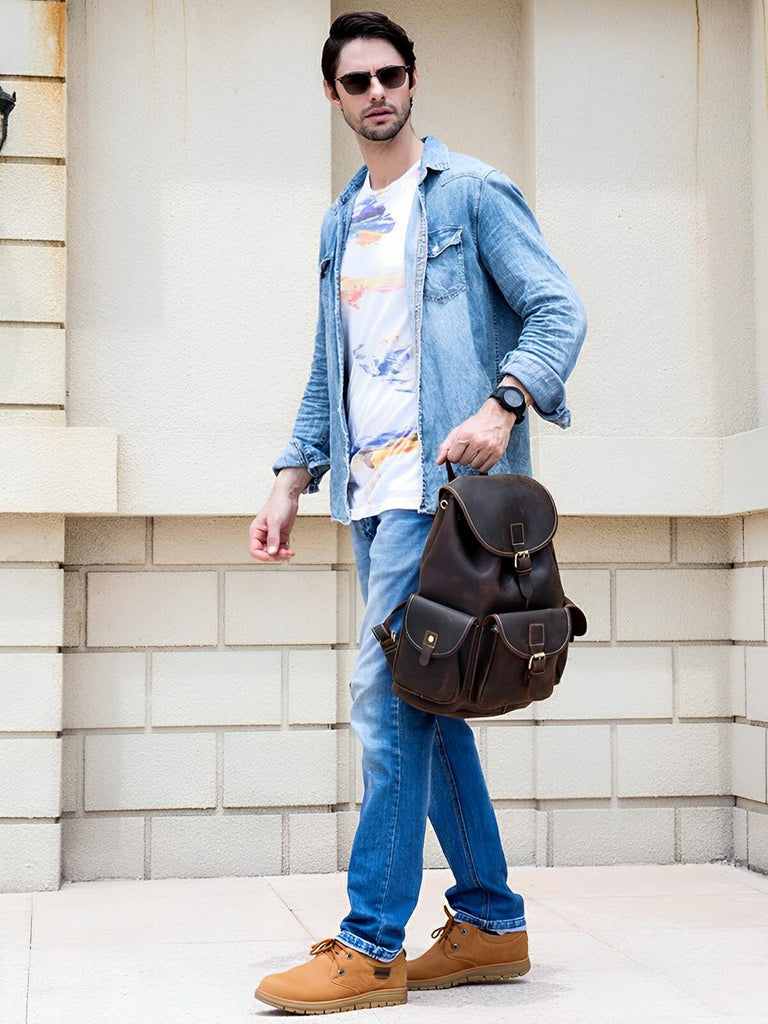 Sac à dos cuir, escapade citadine et usage quotidien, modèle Isambert - Sac à dos - Café