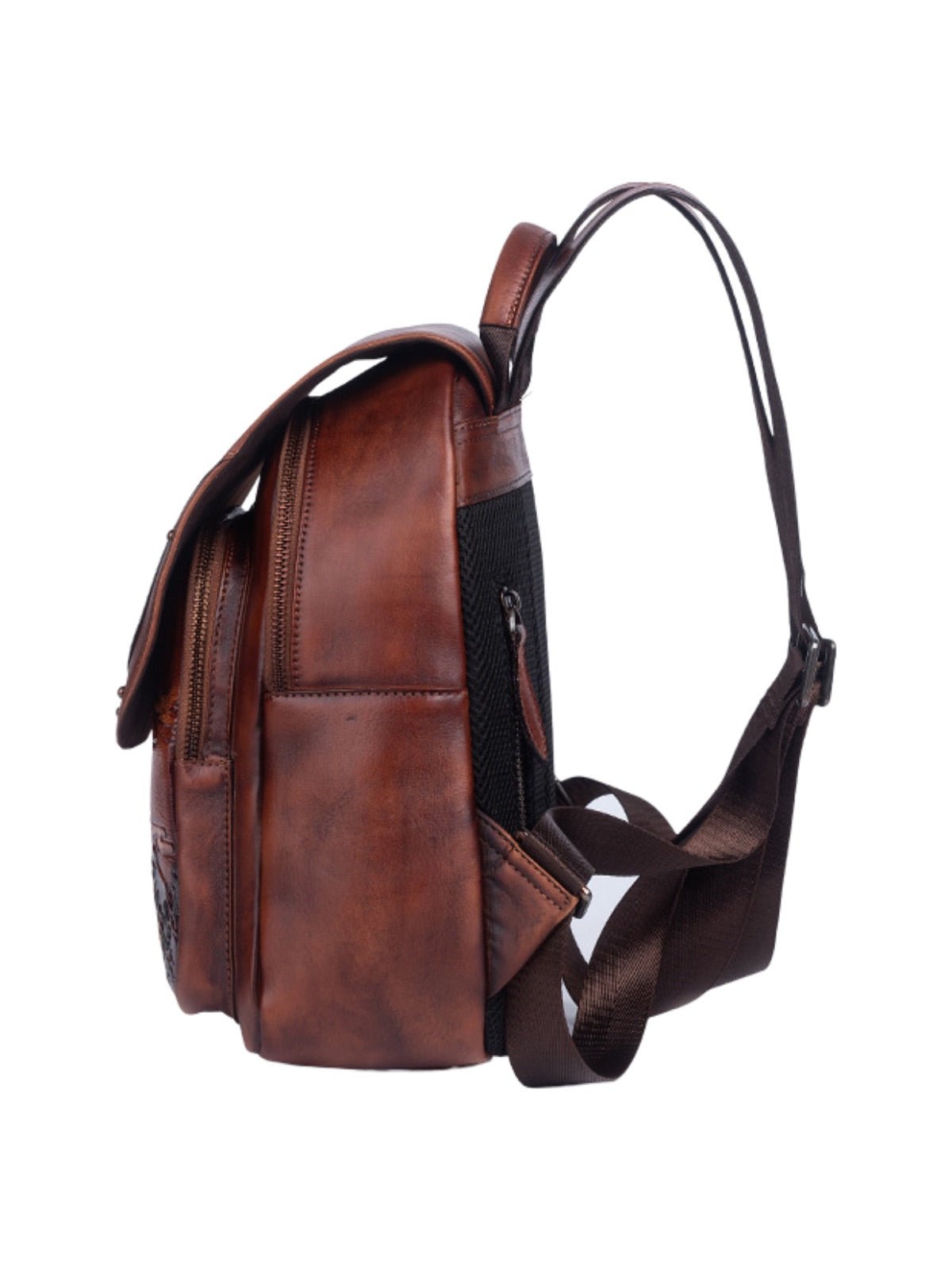 Sac à dos cuir femme, gravure fleurie, grande capacité, style rétro, marron vintage, cuir pleine fleur, sac artistique, modèle Savira - Sac à dos - Camel