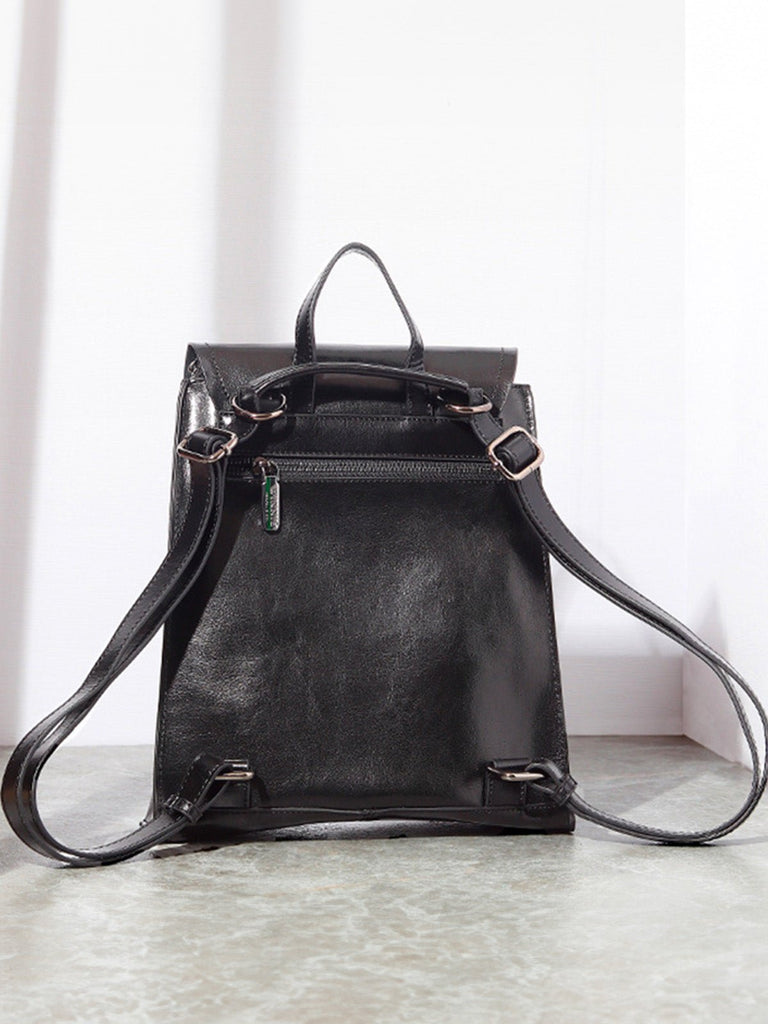 Sac à dos cuir femme, sac à dos ville, sac dos souple, sac dos fermeture magnétique, sac dos quotidien, modèle Osanne - Sac à dos - Noir