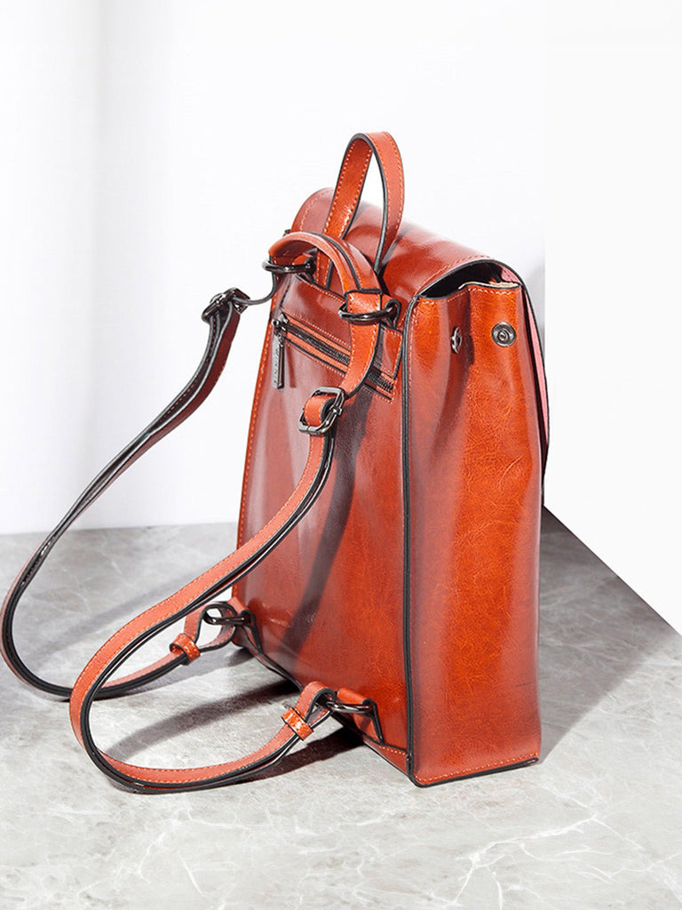 Sac à dos cuir femme, sac à dos ville, sac dos souple, sac dos fermeture magnétique, sac dos quotidien, modèle Osanne - Sac à dos - Cognac