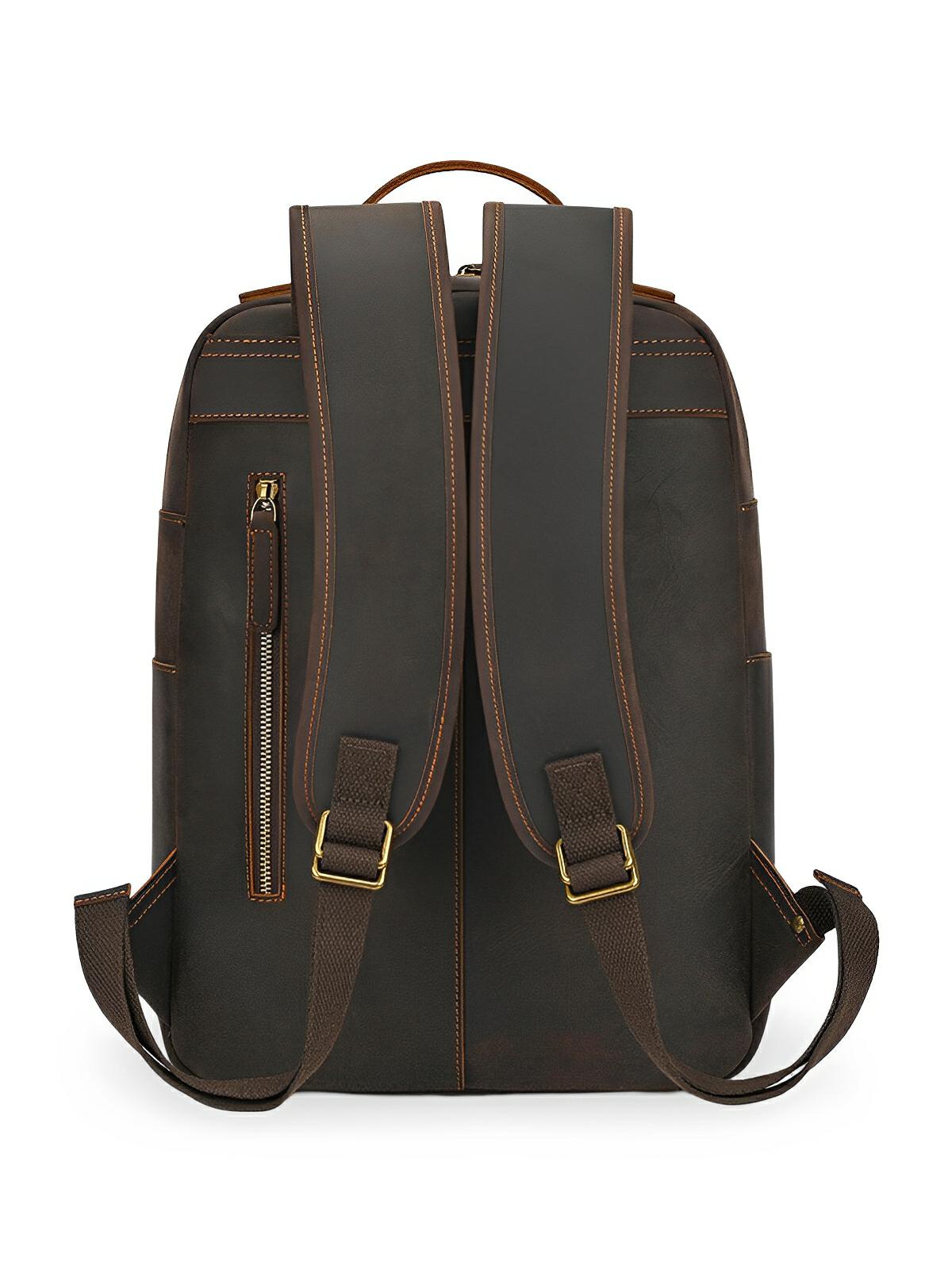 Sac à dos cuir, format cartable rétro, modèle Naissant - Sac à dos - Café
