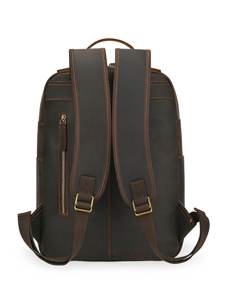 Sac à dos cuir, format cartable rétro, modèle Naissant - Sac à dos - Café