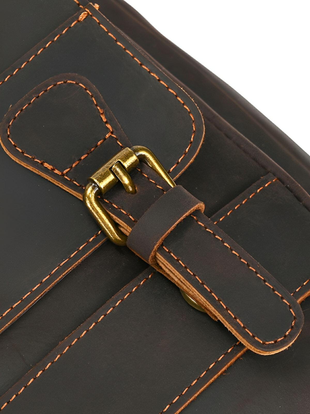 Sac à dos cuir, format cartable rétro, modèle Naissant - Sac à dos - Café