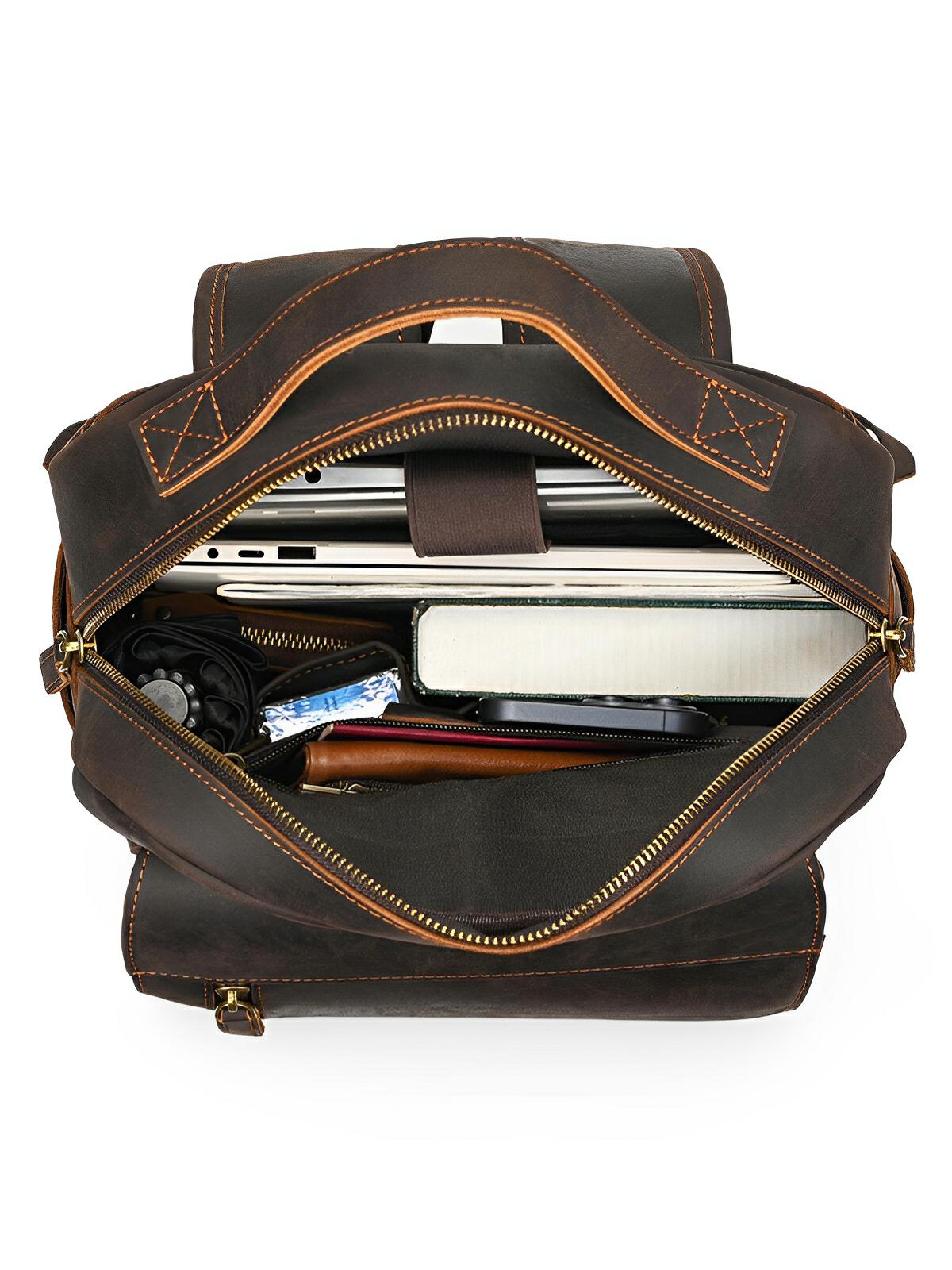 Sac à dos cuir, format cartable rétro, modèle Naissant - Sac à dos - Café