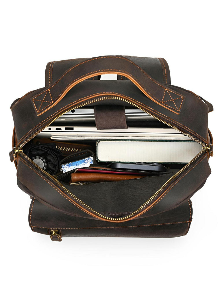 Sac à dos cuir, format cartable rétro, modèle Naissant - Sac à dos - Café