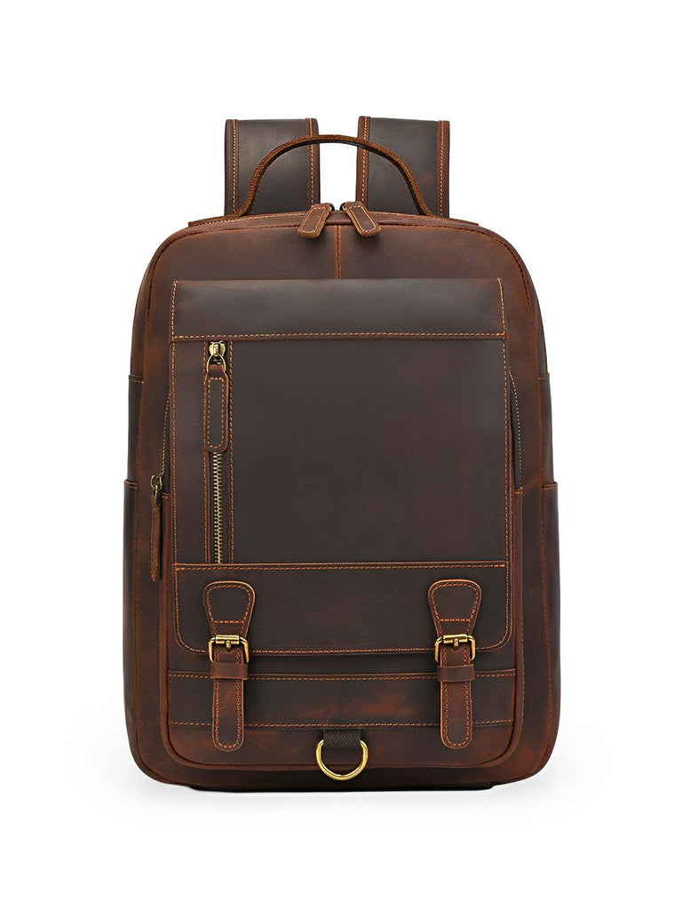 Sac à dos cuir, format cartable rétro, modèle Naissant - Sac à dos - Marron