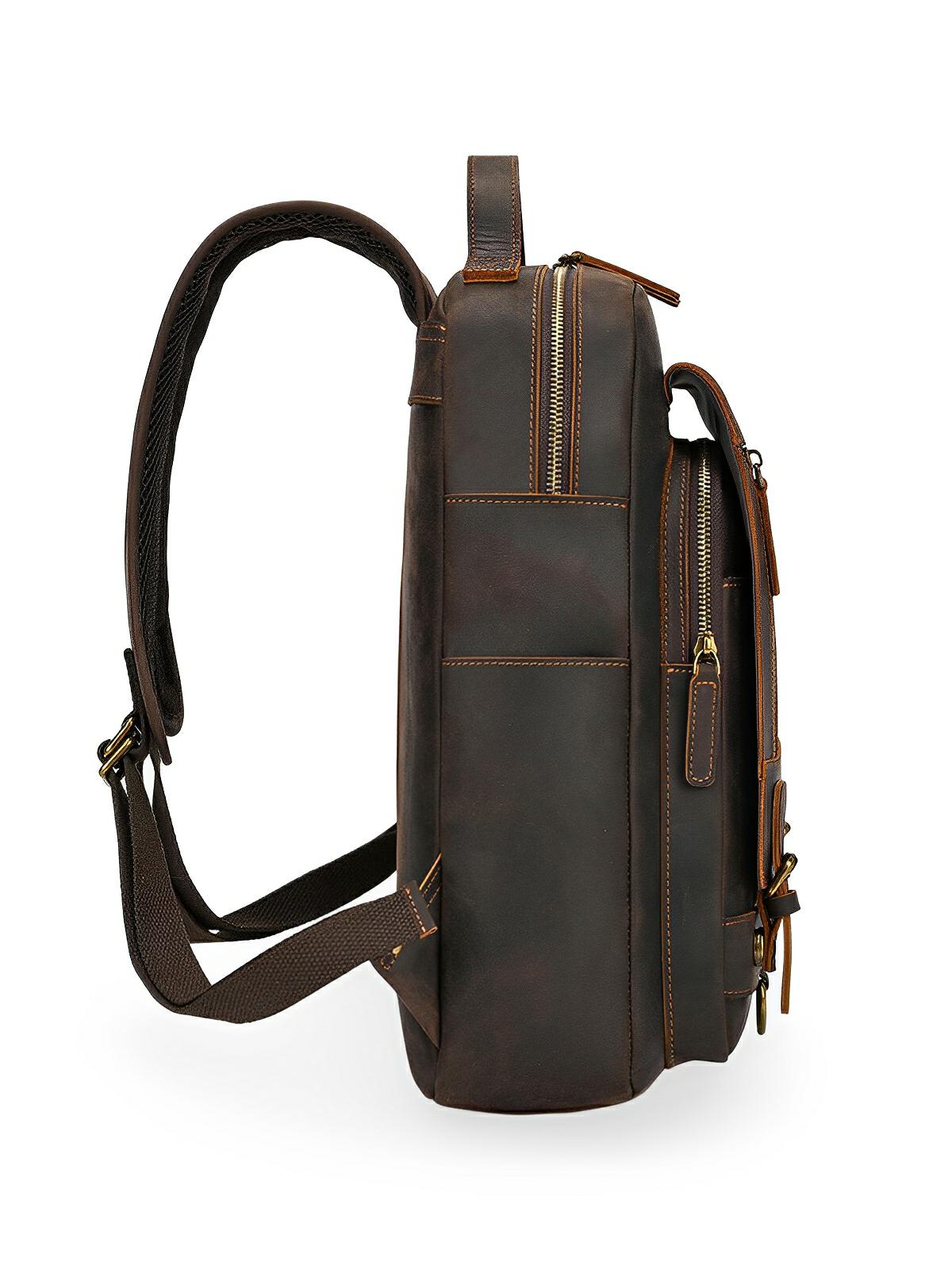 Sac à dos cuir, format cartable rétro, modèle Naissant - Sac à dos - Café