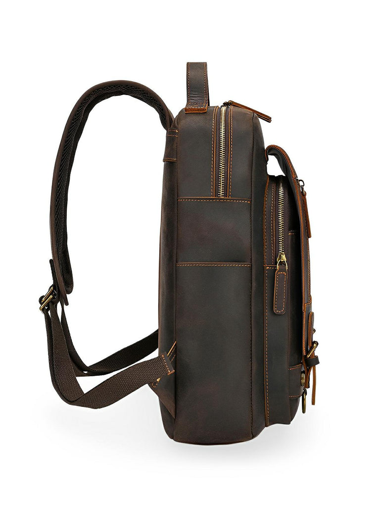 Sac à dos cuir, format cartable rétro, modèle Naissant - Sac à dos - Café