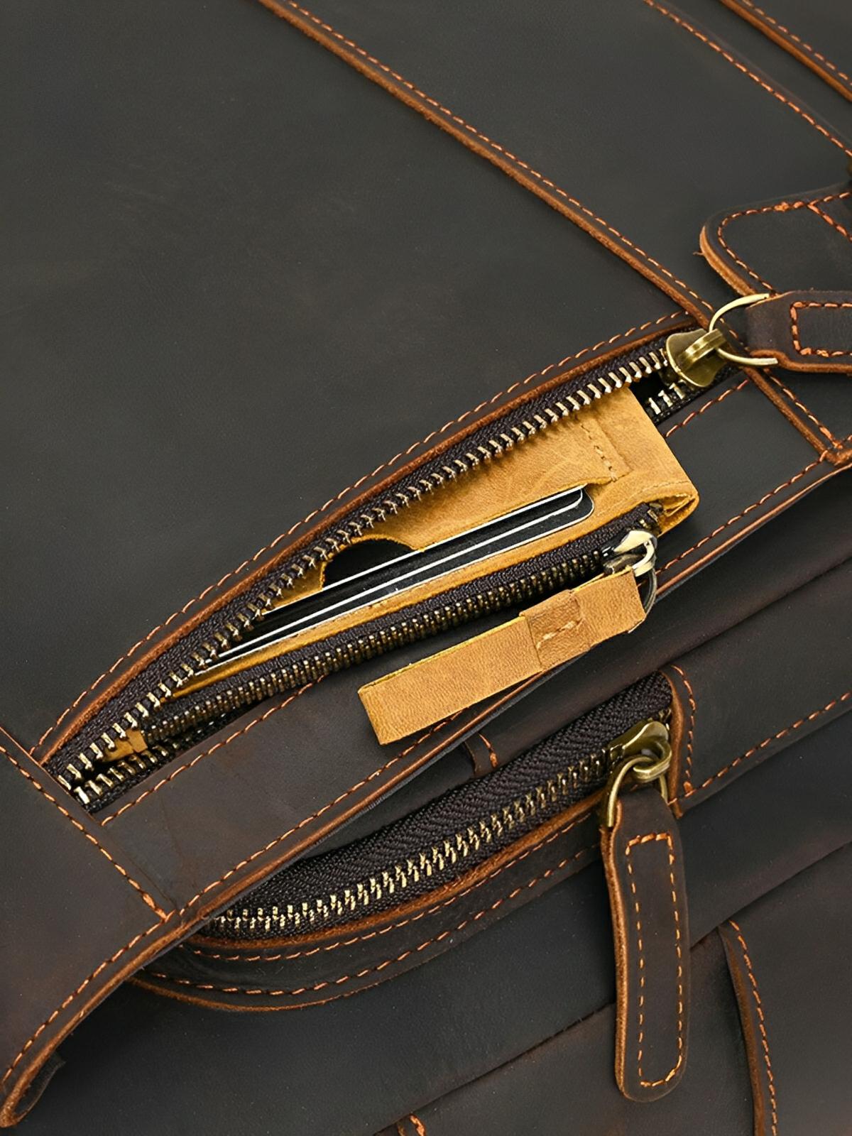 Sac à dos cuir, format cartable rétro, modèle Naissant - Sac à dos - Café