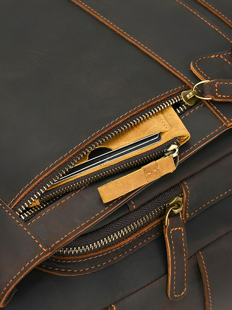 Sac à dos cuir, format cartable rétro, modèle Naissant - Sac à dos - Café