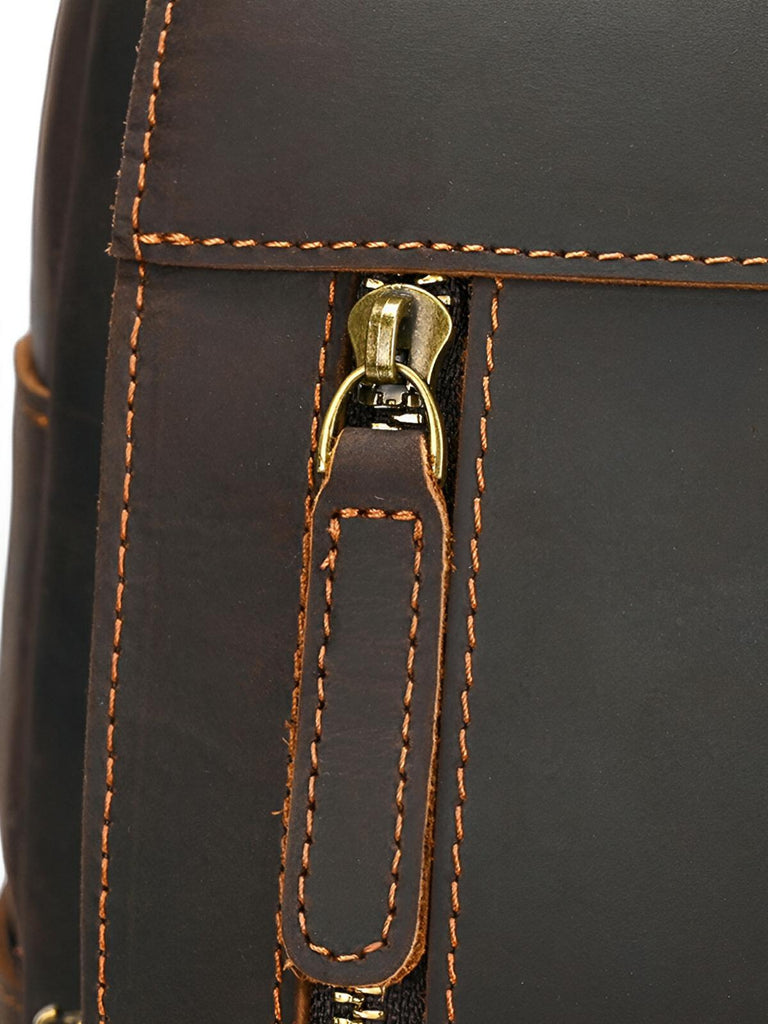 Sac à dos cuir, format cartable rétro, modèle Naissant - Sac à dos - Café