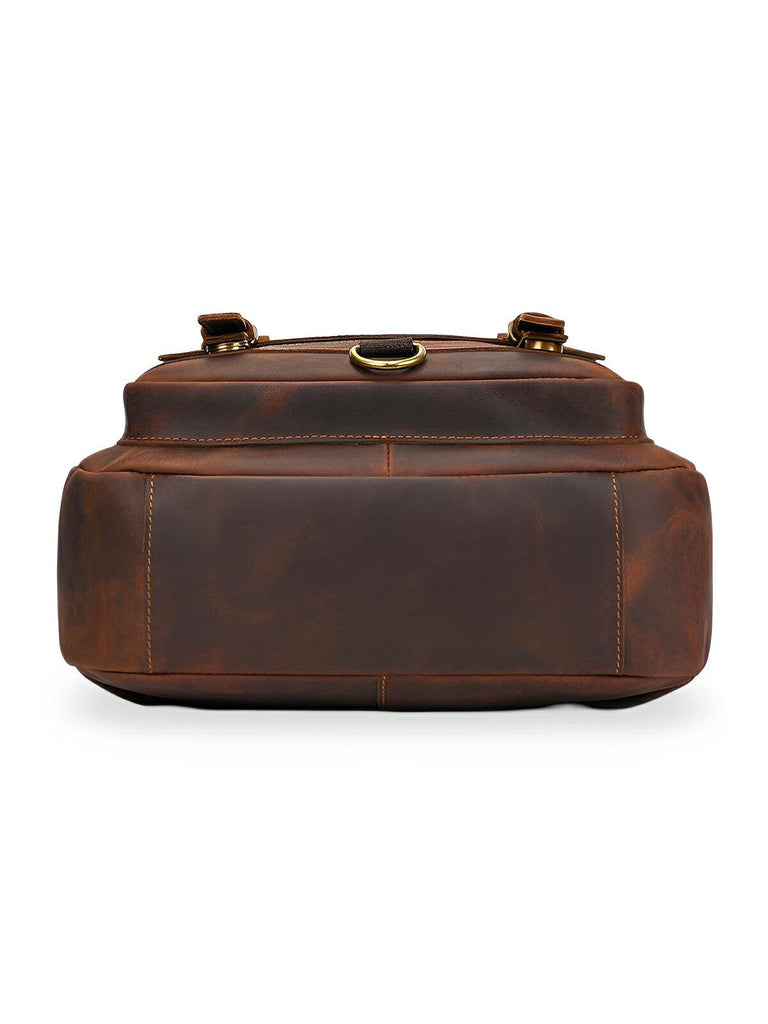 Sac à dos cuir, format cartable rétro, modèle Naissant - Sac à dos - Marron